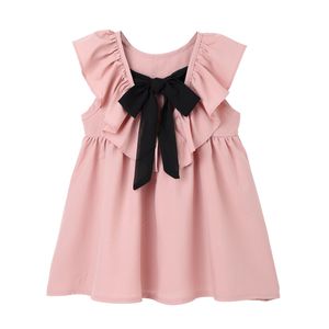 Filles robe vêtements pour enfants sans manches à volants dos nu nœud papillon es doux décontracté été 2-6Y 210515