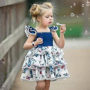 Meisjesjurk Kinderkleding Zomermerk Baby met sjerpen Robe Fille Character Prinses Jurken Kinderen vestido kleding 0353