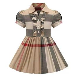 Girls Dress Kids Lapel Baby College Short Sleeve Pleated Shirt Skirt Casual Designer Clothing Kids Clothes Baby Dress6374640