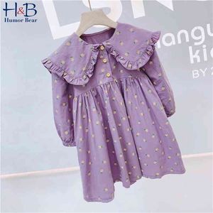 Vestido de niñas Princesa encantadora Primavera Otoño Costura Hoja de loto Solapa Manga larga Niños Niños 210611