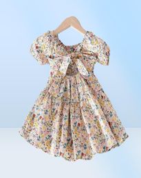 Girls Dress Summer Europe et America Toddler Kids Kids Short Short Floral Imprimé Cotton Clothing Princess Robes4602284