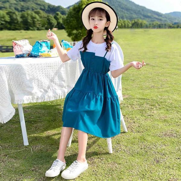 Filles Dresse 2021 Nouvelle version coréenne des enfants Vêtements Big Kids Summer Fille Casual Filieuse Robe de mode étrangère G1026