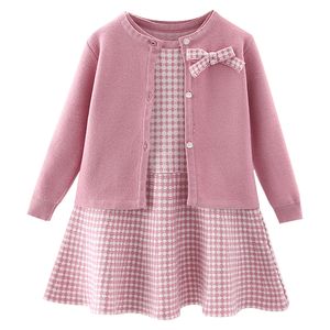 Meisjes jurken herfst kinderen baby trui breien jurk met lange mouwen kerstdag feestje meisjes geruite jas plaid vest suit 221208