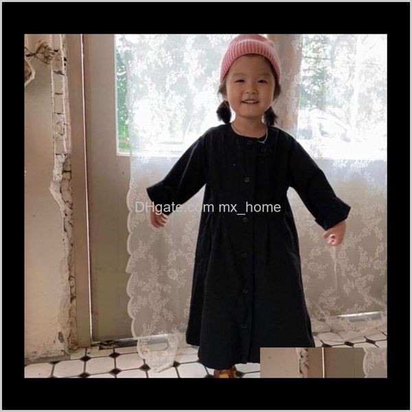 Filles Robes Bébé Vêtements Bébé Maternité Drop Delivery 2021 Enfants Es Printemps Japonais Noir À Manches Longues Singlerow Boucle Coatstyle Toddler Fa