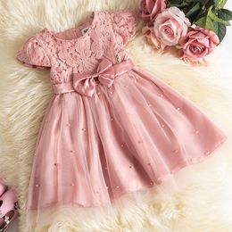 Платья для девочек, детское платье на лето, кружевные платья с цветочным узором, свадебные платья, детское фатиновое платье принцессы с жемчугом 230406