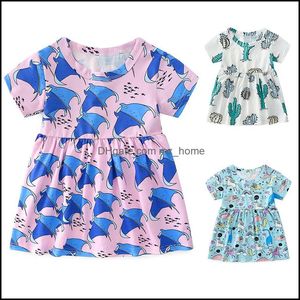 Meisjes jurken baby kinderen kleding baby, moederschap kleding cartoon regenboog cactus print jurk kinderen prinses zomer boutique mode korie