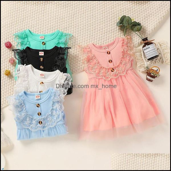 Robes de filles vêtements pour enfants bébé, vêtements de maternité robe sans manches en dentelle enfants filet fil maille princesse mode version coréenne été