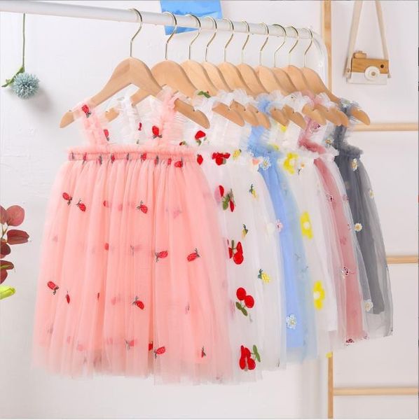 Vestidos de niñas Baby Tulle Suspender Faldas Summer Condole Belde Bordery Gauze Princess Vestidos Kids Designer Ropa Bola vestido Danza Fiesta elegante BB7983