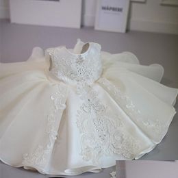 Robes de filles baptême robe de cérémonie blanche fille perles 1er anniversaire bébé élégant princesse fête baptême robes livraison directe Ki Otsaa