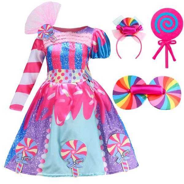 Filles Robes Anniversaire Lollipop Fantasy Dress Enfants Carnaval Rainbow Candy Costume Princesse Party Frock Le Festival de Pourim 230406