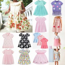 Vestidos de niñas dibujos animados princesas princesas vestidos de manga corta para niños de tejido de tejido de verano