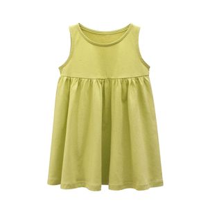 Meisjes jurken kinderen meisjes mouwloze aline jurk zomer jurk Kid kleding katoen peuter Sundress prinses jurken geel groen 230224 230520