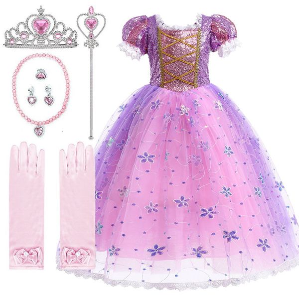Filles Robes Enfants Halloween Costume Petite Raiponce Paillettes Robe Violette Enfants Princesse Cosplay 3 4 5 6 7 8 9 10 Ans 230608