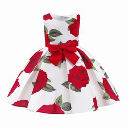 Filles robes enfants princesse rose brodée robe en mailles fleur de fleur de fleur de gilet imprimé jupe de performance satin pour tout-petit jeune point de robe une pièce taille g2zx #