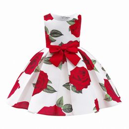 Filles robes enfants princesse rose brodée robe en mailles fleur de fleur de fleur de gilet imprimé jupe de performance satin pour tout-petit jouth point de robe une pièce taille p32q #