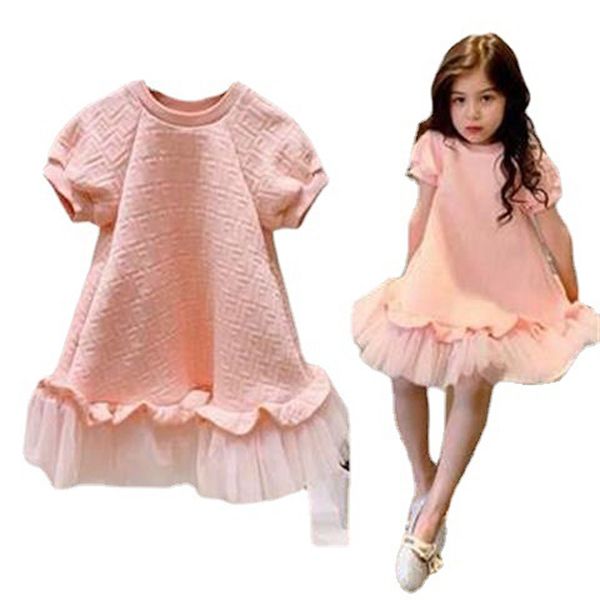 Robes de filles Jupe décontractée rose pour enfants robe de mode filles Net fil à manches courtes robe de princesse à la mode petite fille jupes en maille enfants cadeaux de Festival