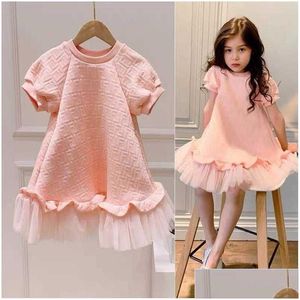 Filles Robes Enfants Rose Jupe Casual Luxe Designer Marque Robe De Mode Net Fil À Manches Courtes Princesse Pour Enfants Q0716 Drop Deli Dhntf