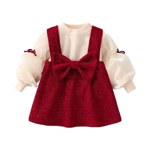 Robes de filles Vêtements d'anniversaire de Noël Ensembles Automne Hiver Vêtements de bébé Tenues Enfant T-shirt Sangle Robe Costumes pour 231124