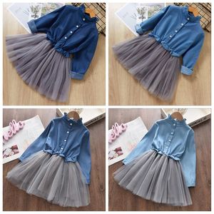 Robes de filles Denim Jeans Gaze Robes Enfants Vêtements de créateurs Adolescents Princesse Tulle Robe en maille Bébé Fête d'anniversaire de Noël Élégant Vêtements à manches longues BC208