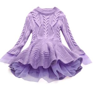 Meisjesjurken kleding Kerstmis trouwfeest gebreide trui chiffon warme winterkinderen kleding kinderkleding baby 221117