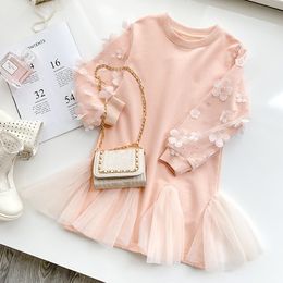 Vestidos para niñas Moda Niños Algodón para trajes de invierno Casual Color rosa Niña pequeña con flor de encaje 221208