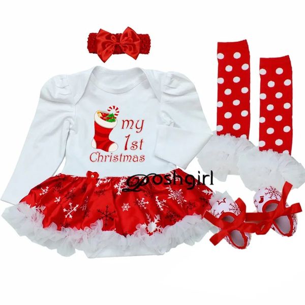 Vestidos para niñas Primera Navidad Nacido Regalo Conjunto de ropa Vestido de niña Vestido de bautizo con volantes de malla de algodón 4 piezas 1st 231124