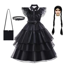 Meisjesjurken voor meisje cosplay jurk kostuums zwart gotisch woensdag addams kinderen kleding Halloween Party 230531 drop levering baby otv96