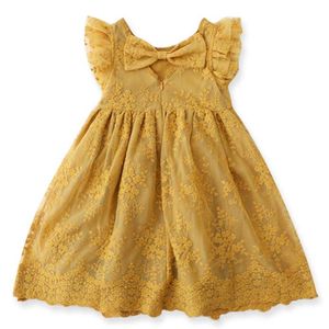 Robes de filles pour l'été jaune mignon princesse fête anniversaire robe d'anniversaire enfants vêtements solides occasionnels usure de filles vêtement robe bébé q0716