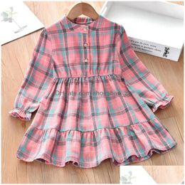 Meisjes jurken meisje kinderen kleren jurk voor kinderen baby herfst tiener lange mouw plaid surbon down kraag shirt vestidos drop leveren dhhlg