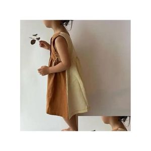 Filles Robes Fille Enfants Vêtements Robe 2024 Été Coton et Lin Gilet Travail Couleur Personnalité Enfants Casual Simple Drop Livraison B Ot7Fh