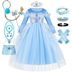 Robes de filles Robe de fille à manches longues princesse jeu de rôle costume bleu sequin enfants Bithday surprise robe de bal pour enfants 231214