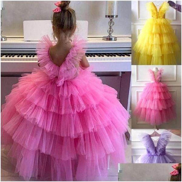 Vestidos para niñas Chica Rosa Amarillo Púrpura Volantes Flor para S Vestido de fiesta Fiesta infantil Imágenes reales Niños Poshoot Bebé Cumpleaños Gota Entrega DH8FS