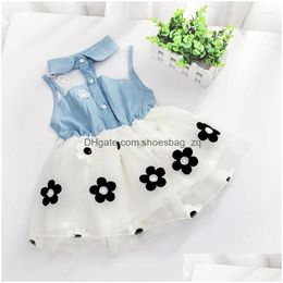 Filles robes fille robe d'été 2022 listing en denim couture monesh fleur mignon costume costume gouttes livraison enfants