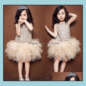 Vestidos para niñas Vestido de tutú para niña Princesa de encaje Ropa para niños Floral Hueco Sin mangas Verano Estilo coreano Mxhome Dhu7V