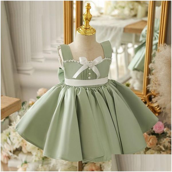 Vestidos de niñas Verde Sospechoso para niños Baras Bows Bows Princess Dress Vestida de pelota Día de la fiesta Día de la fiesta Z0970 Drop entrega bebé Ma Dh0uy