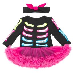 Meisjes jurken Halloween geboren kledingjurk skelet kostuum baby meisje rompers jurken katoen grappig longsleved romper jumpsuit 2201006