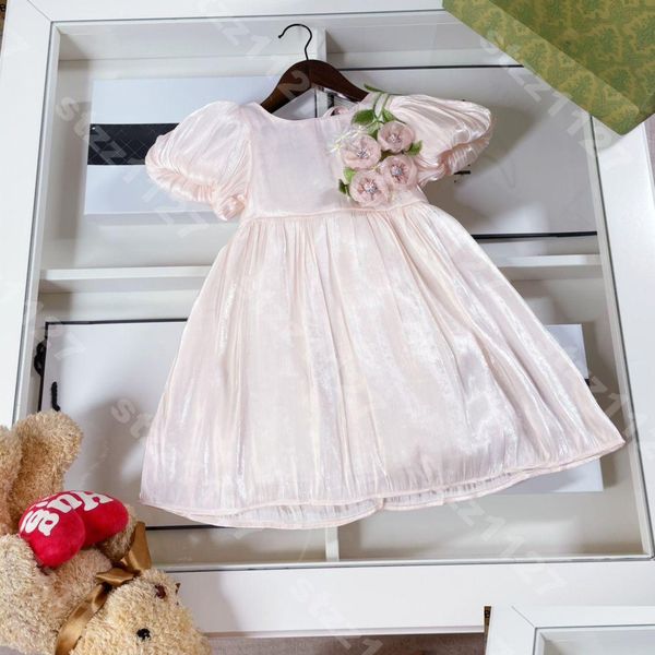 Robes de filles Haut de gamme Enfants Robe de soie Chemises Designer Fleurs brodées Princesse Soirée Ch..El Logo Marque Vêtements de bébé Casua Dhqse