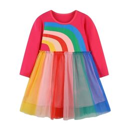 Filles Robes Sautant Mètres Vendre Enfants Coton Princesse Robe Arc-En-Imprimer Poches École De Mode Vêtements Enfant Costume 221107