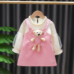 Filles Robes Enfant Robe Fille Princesse Poche Ours Cadeau Fête D'anniversaire Enfants Bouffée À Manches Longues Enfant Vêtements Adolescent Bébé Costume A830 230608