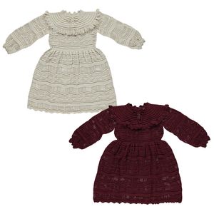 Vestidos para niñas Niños Bebe Vestido de suéter de punto orgánico Bebé Algodón Princesa Francés Encaje Infantil Tejer Tops Camisas Navidad Recién nacido Boutique Ropa B7844