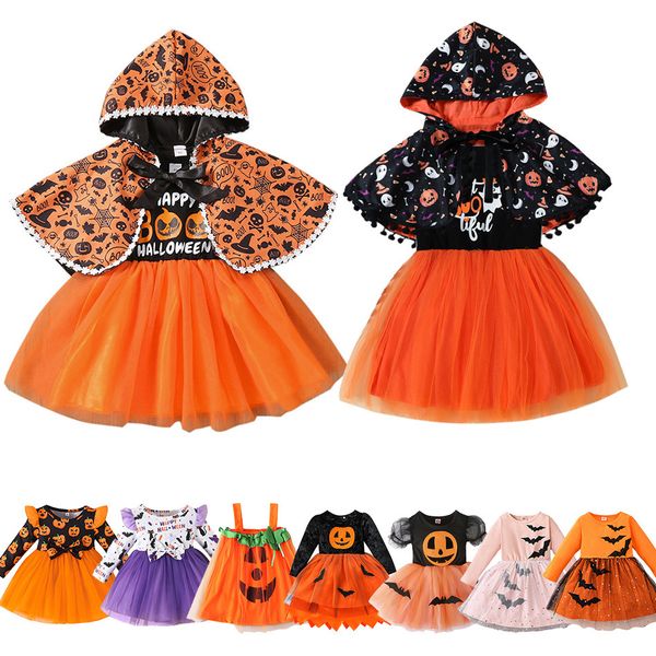 Filles Robes Enfants Cosplay Robe Citrouille Joyeux Halloween Bowknot Fantaisie Enfants Anniversaire Vêtements Bat Fantôme Pageant Costume 15T 230914