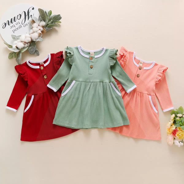 Vestidos para niñas Ropa de diseñador para niños Vestido de punto de princesa a rayas de hoyo Vestido de camisa de manga larga con manga de mosca para bebés Ropa de boutique para niños