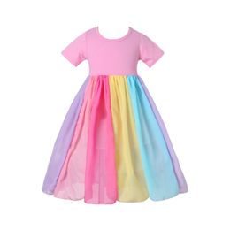 Vestidos para niñas Ropa de diseñador para niños Vestido de princesa arco iris Hasta el suelo Bebé Patchwork Gasa Vestido de verano Infantil Navidad Recién nacido Boutique Ropa B38