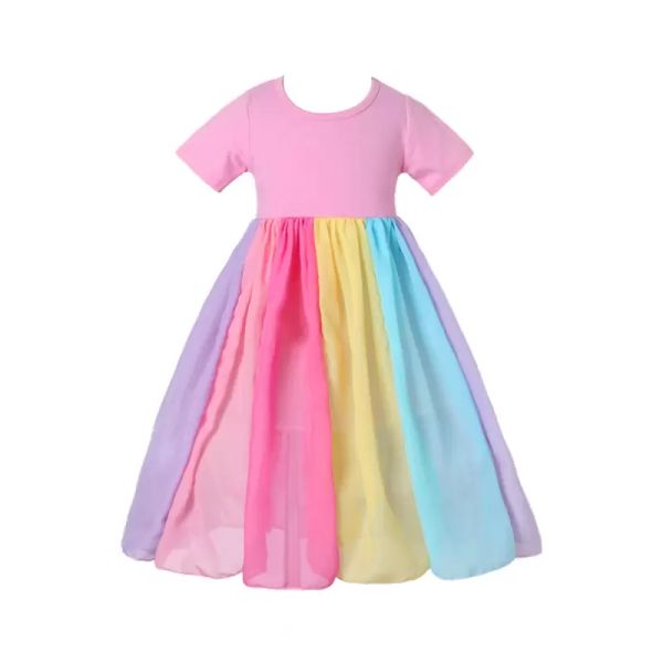 Vestidos para niñas Ropa de diseñador para niños Vestido de princesa arcoíris Hasta el suelo Vestido de verano de gasa con retazos para bebé Ropa de boutique para recién nacidos de Navidad infantil