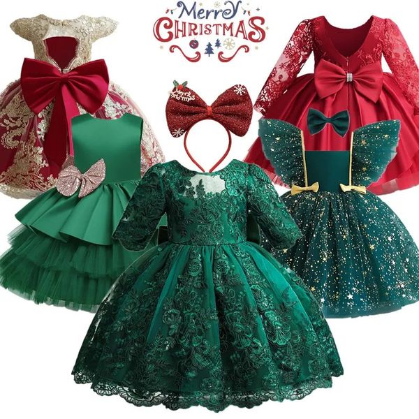 Vestidos para niñas Vestido de encaje para niña para cumpleaños Boda Princesa 15 años Fiesta de Navidad verde y rojo Vestido de fiesta formal 231124