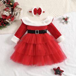 Meisjes jurken ma baby 17y kerstmeisje rode jurk lange mouw tuLle tutu feestjurken voor meisje jaar kerstkostuums d01 230210