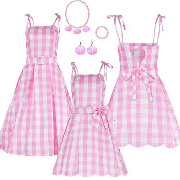 Filles Robes Rose Princesse Robe Cosplay Costume Rose Plaid Plage Jupe Outfit Beach Party Halloween Party Stage Performance pour Femmes Adultes 230804