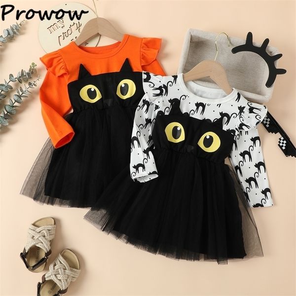 Filles Robes Prowow 26Y Fille Halloween Robe Chat Noir Imprimer Bande Dessinée Robes De Princesse Pour Les Filles Festival Costume D'Halloween Pour Les Enfants 2201006