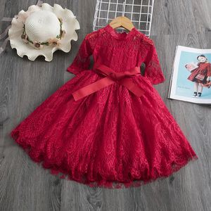 Robes de filles rouge enfants pour fleur dentelle robe en tulle mariage petite fille cérémonie fête anniversaire enfants automne vêtements 231124