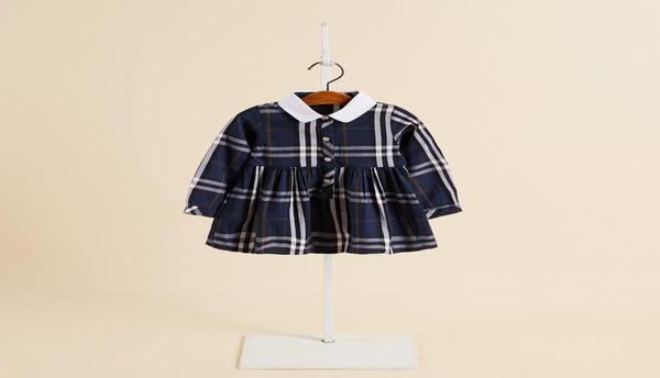 Vestidos para niñas venden vestido plisado de manga larga con solapa a cuadros para niños, ropa de diseñador para niños, vestido de princesa de algodón para niños F86931438926